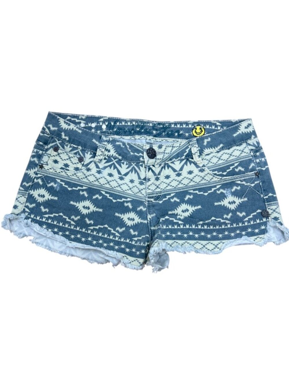 Vanilla Star Denim Shorts Sz 9 Blue White Tribal Print Star Cutoff Streetwear